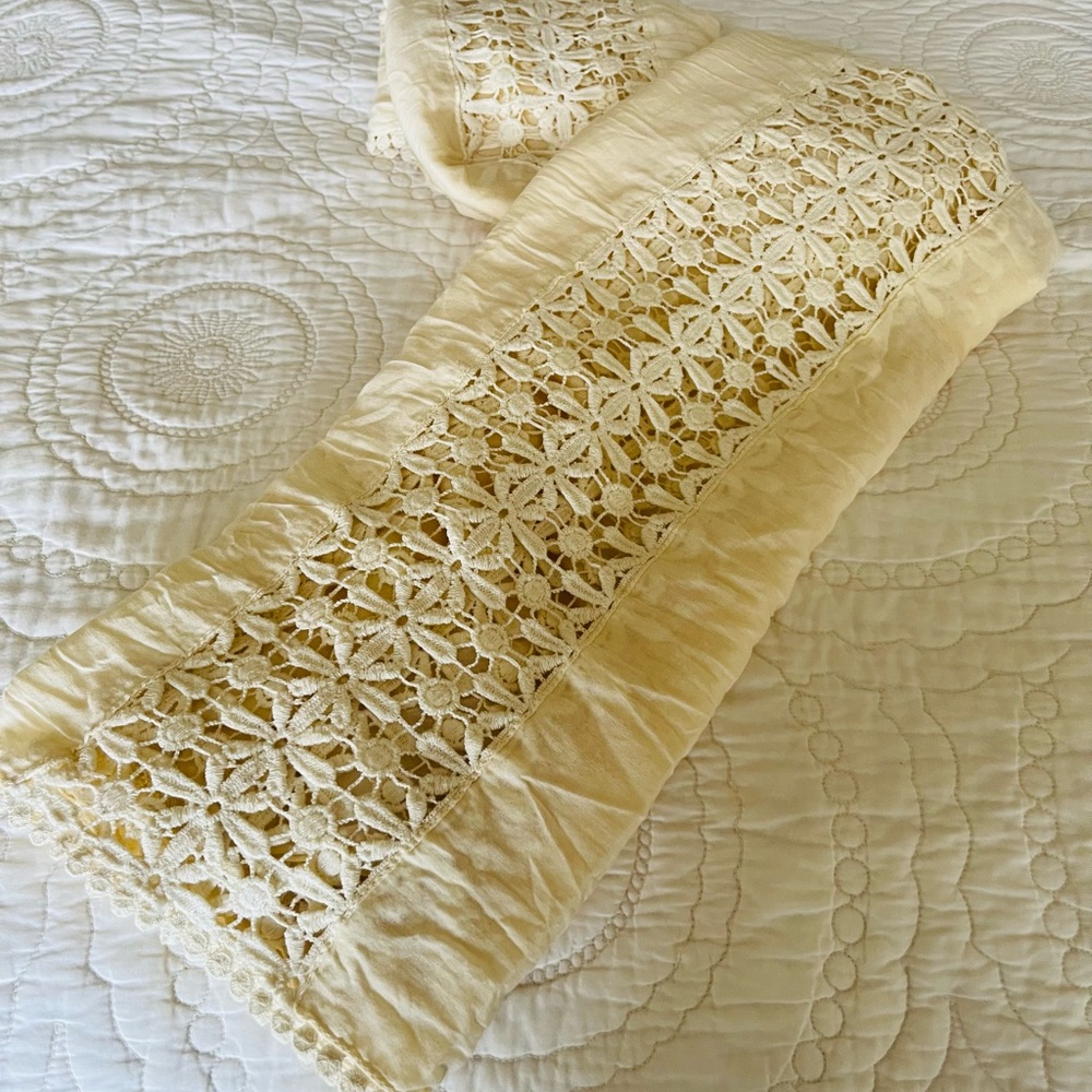 Boho Embroidered Crinkle Cotton & Lace Wrap/Scarf/Sarong